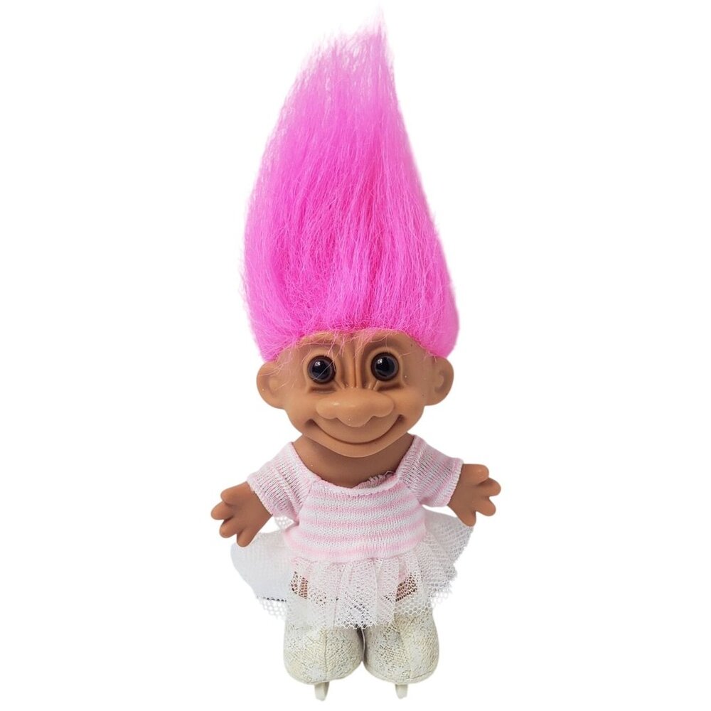 VTG Russ Troll My Lucky Ice Skater Doll Pink Hair Ice Skating Outfit 5" 90's